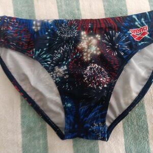 2" SIDES ARENA SWIM BRIEF, SIZE 30", FIREWORKS PATTERN